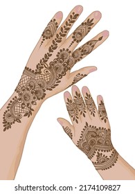 Mehendi Henna Pattern on Hands Vector Illustration