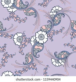 Mehendi indian traditional pattern, floral seamless vector background for saree clothes textile, fabric print. Seamless paisley backdrop with leaves and flowers. Cool indian pattern design.