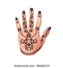 Mehendi on woman hand isolated photo-realistic vector illustration