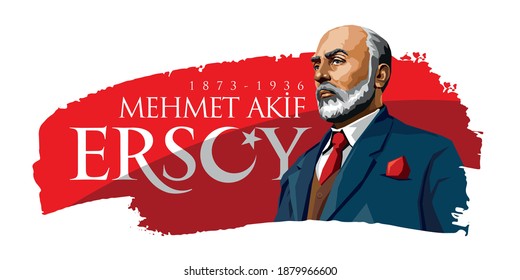 Mehmet Akif Ersoy (1873  1936) Turkish poet  author  academic   member parliament  Vector illustration  