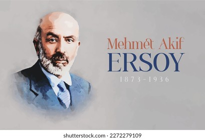Mehmet Akif Ersoy (1873  1936) Turkish poet  author  academic   member parliament   watercolor vector  portrait illustration  