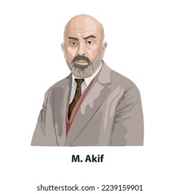 Mehmet Akif Ersoy, Vector illustration portrait. (1873 - 1936), Turkish poet, teacher and politician.
He is the author of the National Anthem of the Republic of Turkey. Safahat.