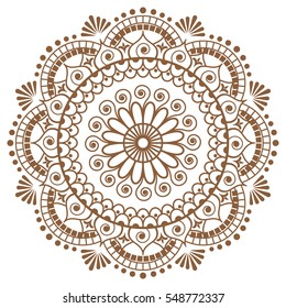 Mehndi brown mandala flower in Indian henna style for tatoo or card. Vector illustration isolated on white background