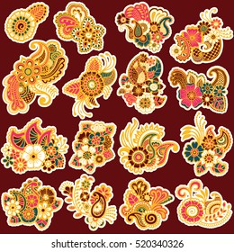 Mehndi design. Big collection of patterns. Vector illustration