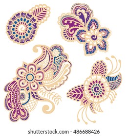 Mehndi design. Collection of patterns. Vector illustration