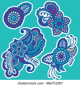 Mehndi design. Collection of patterns. Vector illustration