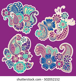 Mehndi design. Collection of patterns. Vector illustration