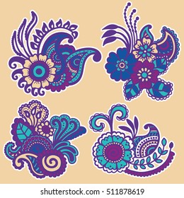 Mehndi design. Collection of patterns. Vector illustration