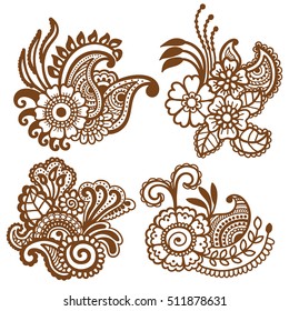 Mehndi design. Collection of patterns. Vector illustration