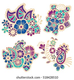 Mehndi design. Collection of patterns. Vector illustration