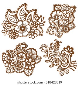 Mehndi design. Collection of patterns. Vector illustration