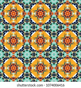 Mehndi design. Tracery seamless pattern. Ethnic binary doodle texture. Vector illustration. Curved doodling in gray, orange and black colors.