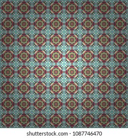 Mehndi design. Tracery seamless pattern. Vector curved doodling background. Ethnic colorful doodle texture in beige, blue and gray colors.