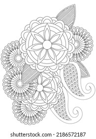  Mehndi And Doodle Vector Illustration Design Element. Flower Ornament. Kids And Adult Coloring page