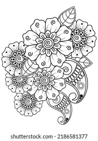  Mehndi And Doodle Vector Illustration Design Element. Flower Ornament. Kids And Adult Coloring page
