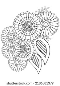  Mehndi And Doodle Vector Illustration Design Element. Flower Ornament. Kids And Adult Coloring page
