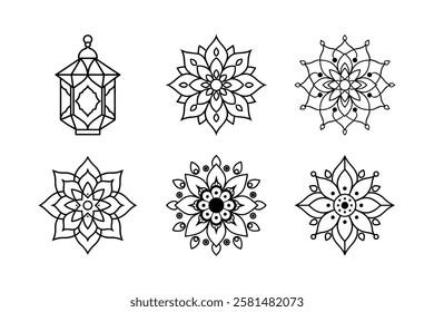  Mehndi Eid Mandala vector line art 