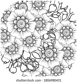 Mehndi flower decoration in ethnic oriental, indian style. doodle ornament. outline hand draw illustration. Vector EPS 10.