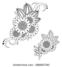 Mehndi flower decoration in ethnic oriental, indian style. doodle ornament. outline hand draw illustration.