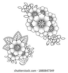 Mehndi flower decoration in ethnic oriental, indian style. doodle ornament. outline hand draw illustration.