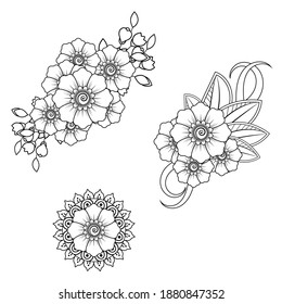 Mehndi flower decoration in ethnic oriental, indian style. doodle ornament. outline hand draw illustration.