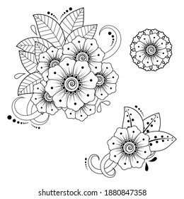 Mehndi flower decoration in ethnic oriental, indian style. doodle ornament. outline hand draw illustration.