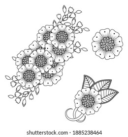 Mehndi flower decoration in ethnic oriental, indian style. doodle ornament. outline hand draw illustration.