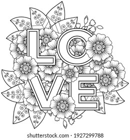 Mehndi flower decoration in ethnic oriental, indian style. doodle ornament. outline hand draw illustration. coloring book page.