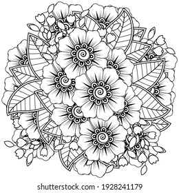 Mehndi flower decoration in ethnic oriental, indian style. doodle ornament. outline hand draw illustration. coloring book page.