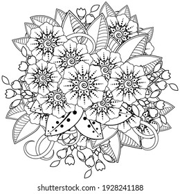 Mehndi flower decoration in ethnic oriental, indian style. doodle ornament. outline hand draw illustration. coloring book page.