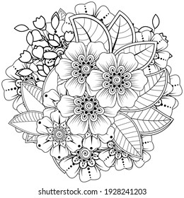 Mehndi flower decoration in ethnic oriental, indian style. doodle ornament. outline hand draw illustration. coloring book page.