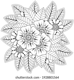 Mehndi flower decoration in ethnic oriental, indian style. doodle ornament. outline hand draw illustration. coloring book page.
