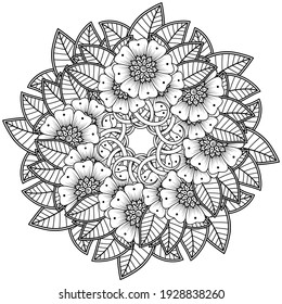 Mehndi flower decoration in ethnic oriental, indian style. doodle ornament. outline hand draw illustration. coloring book page.