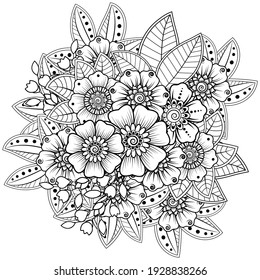 Mehndi flower decoration in ethnic oriental, indian style. doodle ornament. outline hand draw illustration. coloring book page.