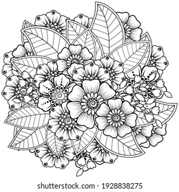 Mehndi flower decoration in ethnic oriental, indian style. doodle ornament. outline hand draw illustration. coloring book page.