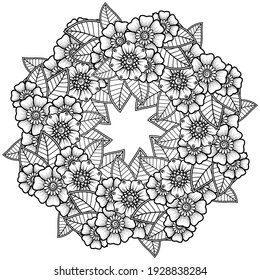 Mehndi flower decoration in ethnic oriental, indian style. doodle ornament. outline hand draw illustration. coloring book page.