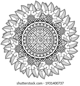 Mehndi flower decoration in ethnic oriental, indian style. doodle ornament. outline hand draw illustration. coloring book page.
