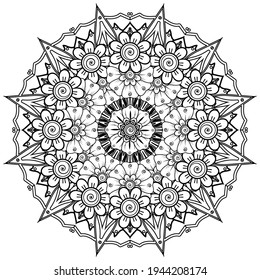 Mehndi flower decoration in ethnic oriental, indian style. doodle ornament. outline hand draw illustration. coloring book page.