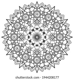 Mehndi flower decoration in ethnic oriental, indian style. doodle ornament. outline hand draw illustration. coloring book page.