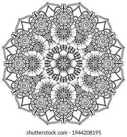 Mehndi flower decoration in ethnic oriental, indian style. doodle ornament. outline hand draw illustration. coloring book page.