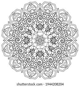 Mehndi flower decoration in ethnic oriental, indian style. doodle ornament. outline hand draw illustration. coloring book page.
