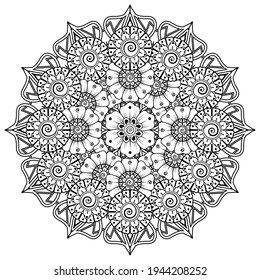 Mehndi flower decoration in ethnic oriental, indian style. doodle ornament. outline hand draw illustration. coloring book page.