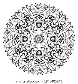 Mehndi flower decoration in ethnic oriental, indian style. doodle ornament. outline hand draw illustration. coloring book page.