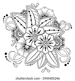 Mehndi flower decoration in ethnic oriental, indian style. doodle ornament. outline hand draw illustration. coloring book page.