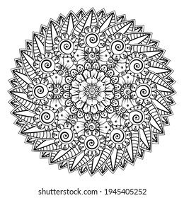 Mehndi flower decoration in ethnic oriental, indian style. doodle ornament. outline hand draw illustration. coloring book page.