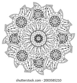 mehndi flower decorative ornament in ethnic oriental style. doodle ornament. outline hand draw.