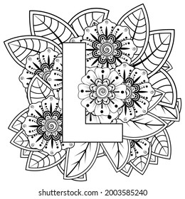 mehndi flower decorative ornament in ethnic oriental style. doodle ornament. outline hand draw.