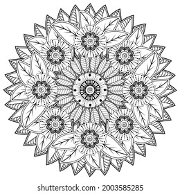 mehndi flower decorative ornament in ethnic oriental style. doodle ornament. outline hand draw.