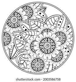 mehndi flower decorative ornament in ethnic oriental style. doodle ornament. outline hand draw.