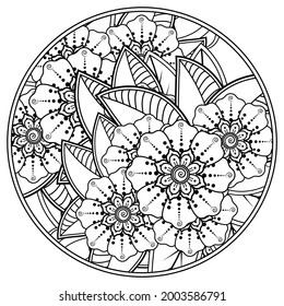mehndi flower decorative ornament in ethnic oriental style. doodle ornament. outline hand draw.